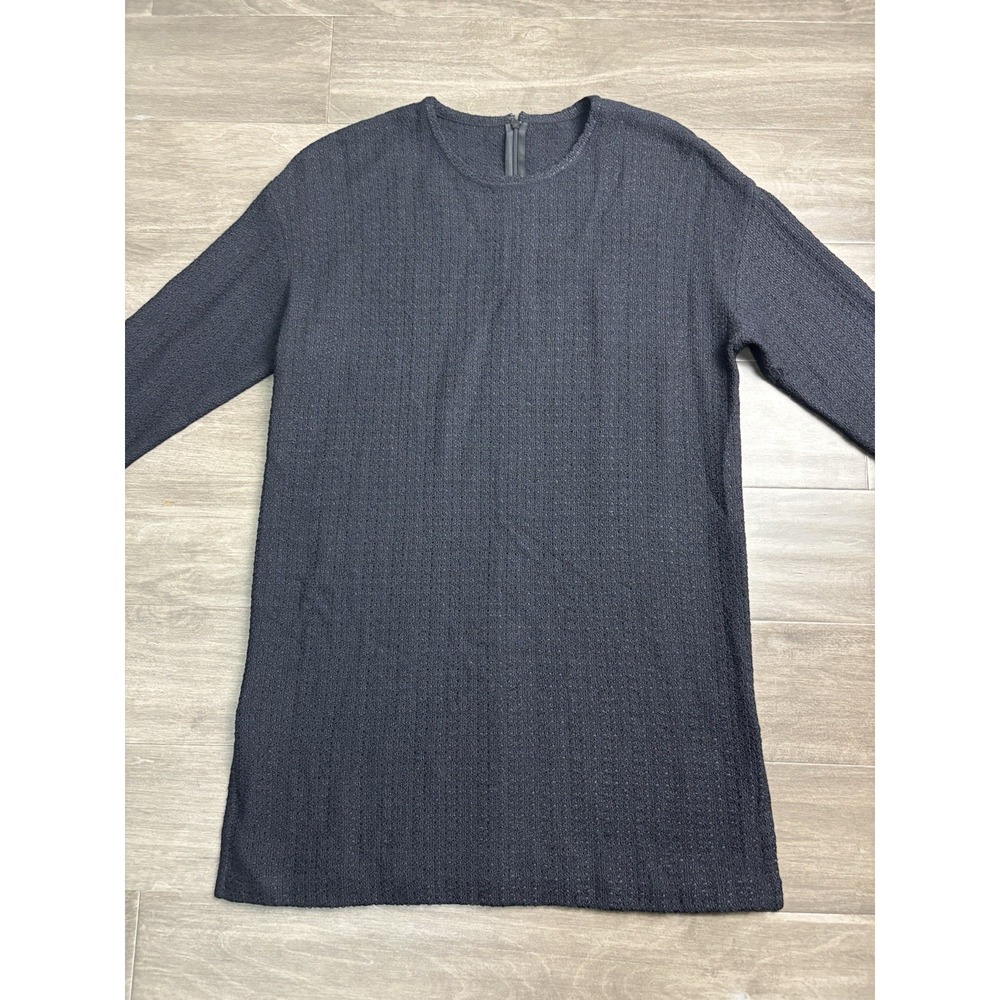 St John Marie Gray Textured Vintage Black Dress 3/4 Sleeves Size PM Wool Blend